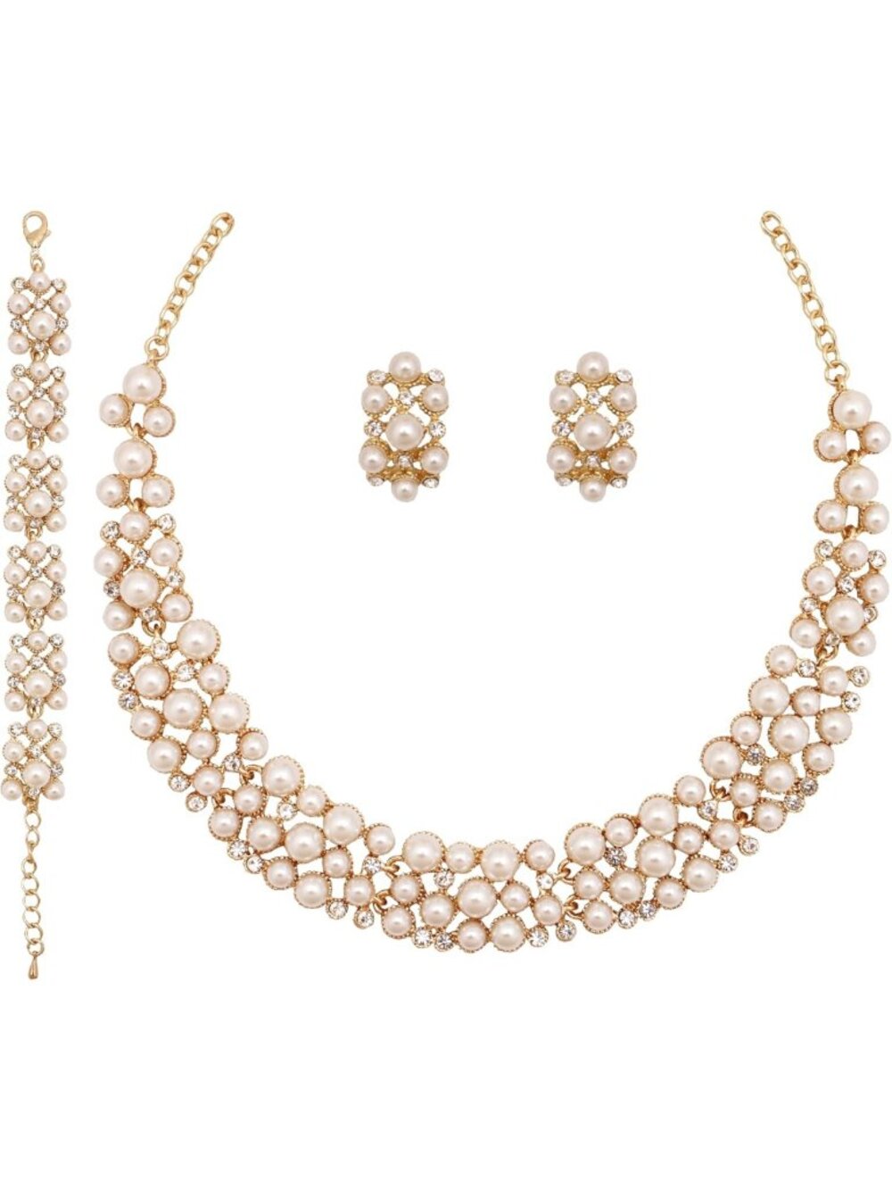 Elegant 3PCS Bridal Jewelry Set - Pearl Crystal Necklace, Drop Earrings